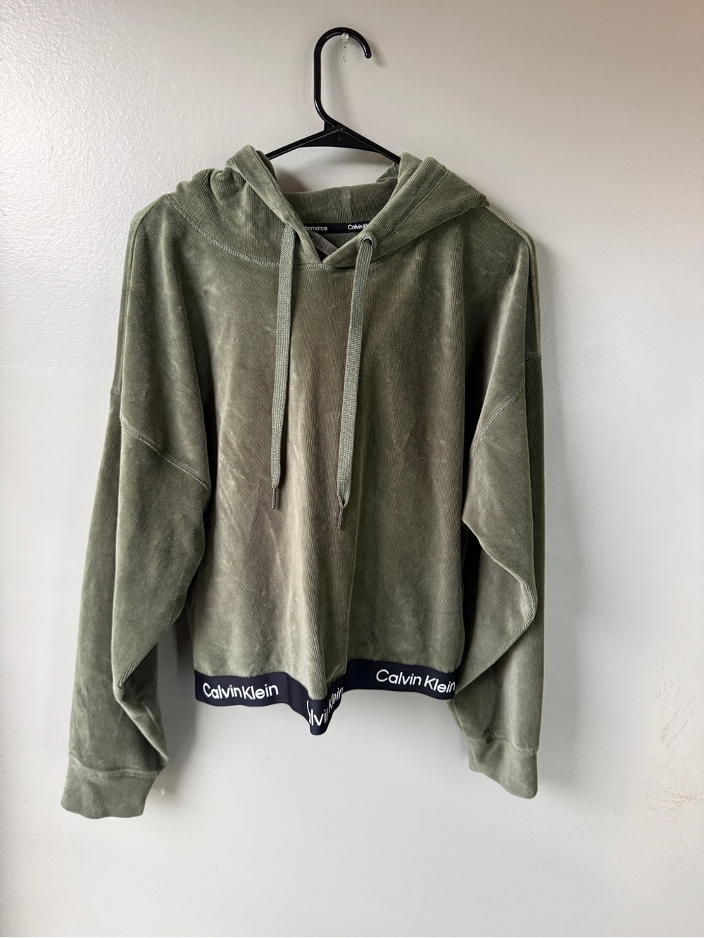 Calvin Klein Performance Green Velour Cropped Hoodie